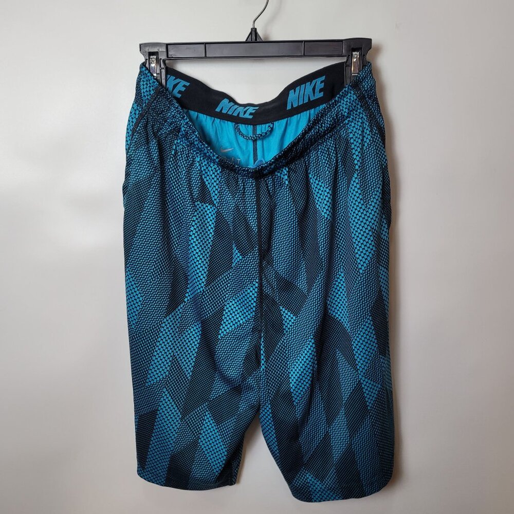 Nike Dri-Fit Mens Athletic Shorts Blue/Black Geometric Pattern Size M